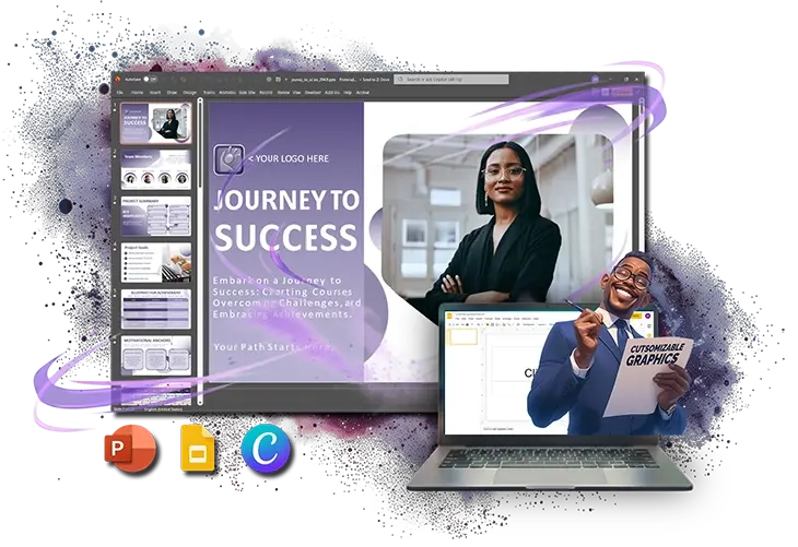 Laptop displaying PowerPoint slides